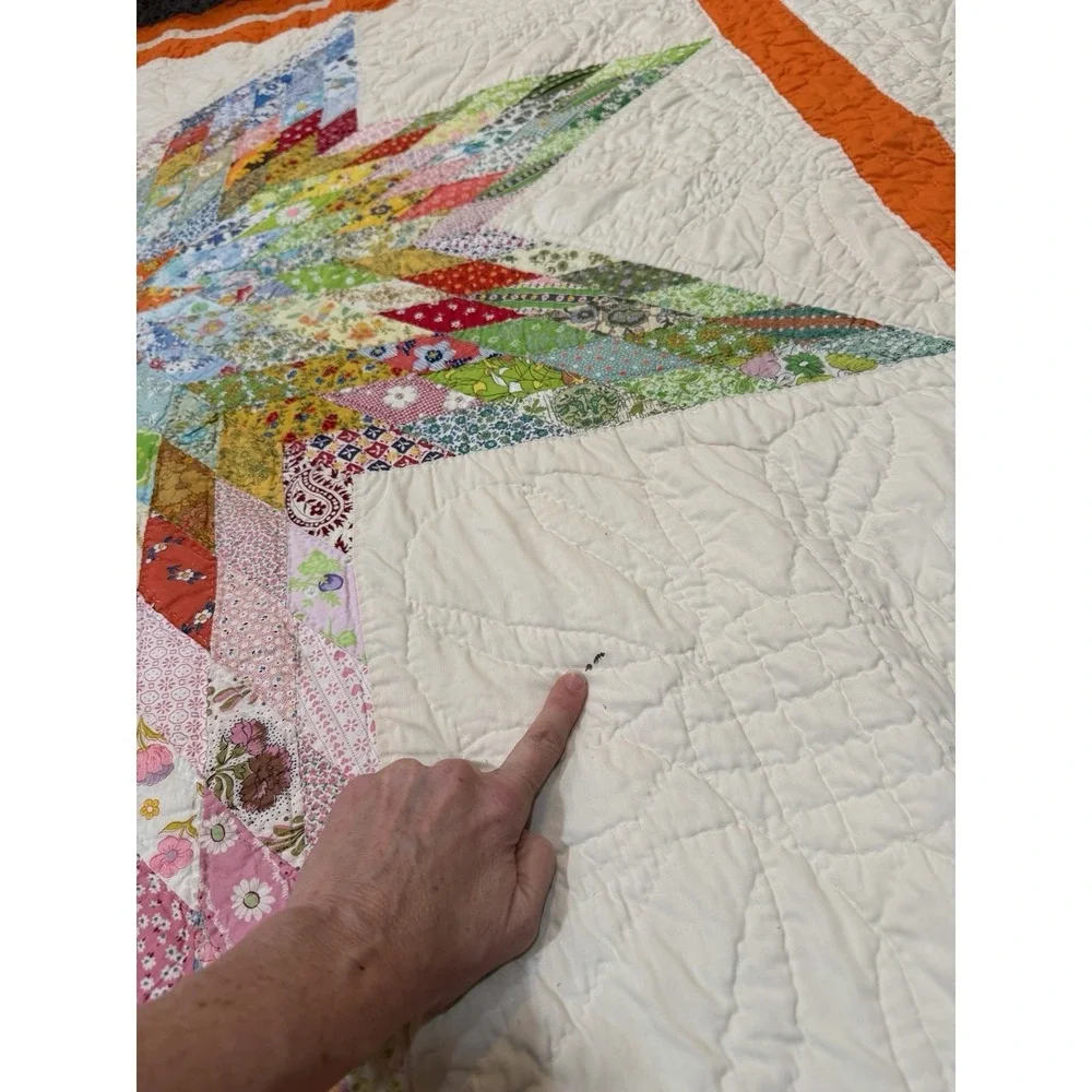 Gorgeous Vintage Lone Star Quilt Handmade 69x87 Prairie Edge Vibrant From Kansas